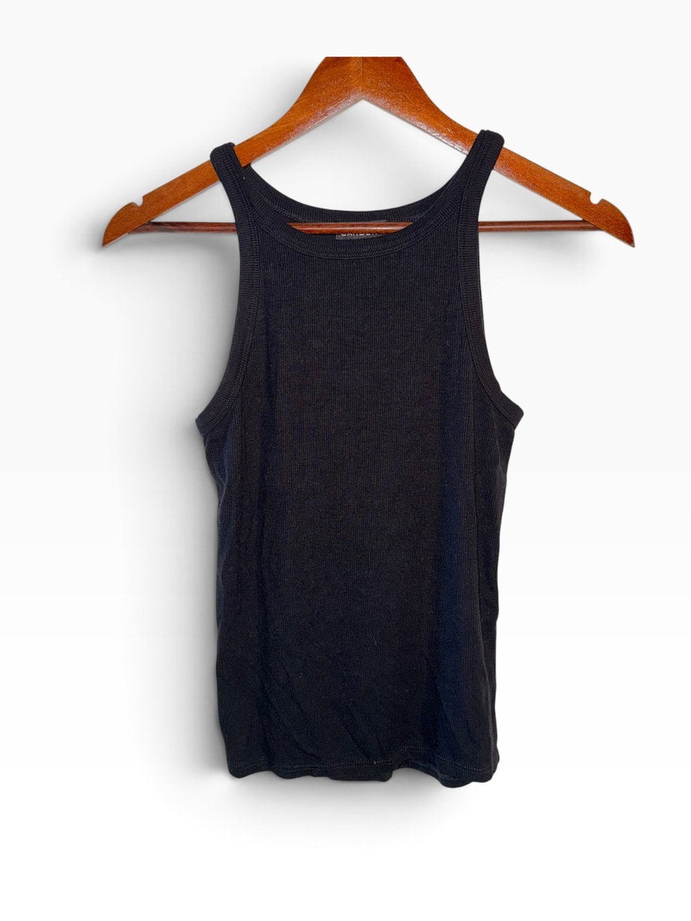 Carbon38 High Neck Fitted Ribbed Jersey Tank Black Size S